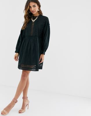 black lace smock dress
