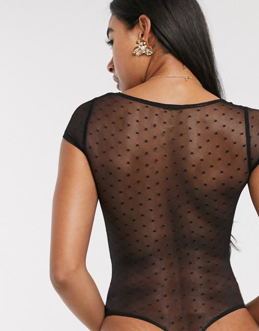 ASOS DESIGN bodysuit in mesh with seam details in black