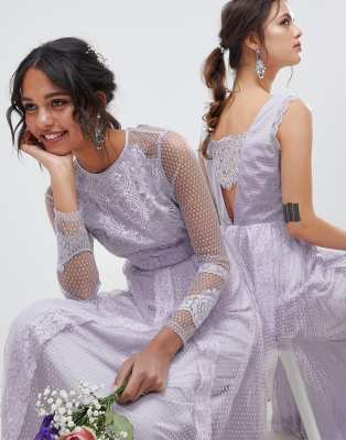 asos design lace and dobby mesh overlay maxi dress