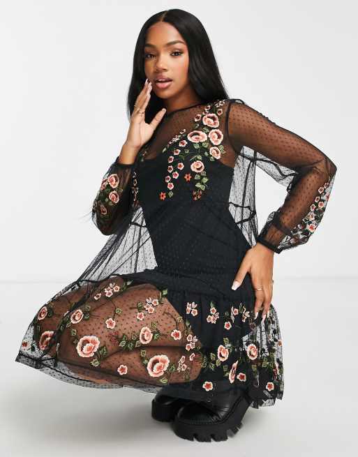 Black store embroidered dress