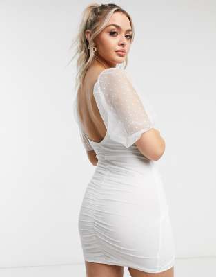 white mesh puff sleeve dress