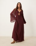 [ASOS DESIGN] ASOS DESIGN dobby pleated midi dress with tie front in burgundy-Red 8 BURGUNDY