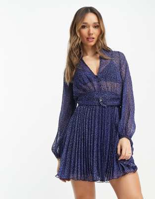 asos design dobby pleated mini skater shirt dress in animal print