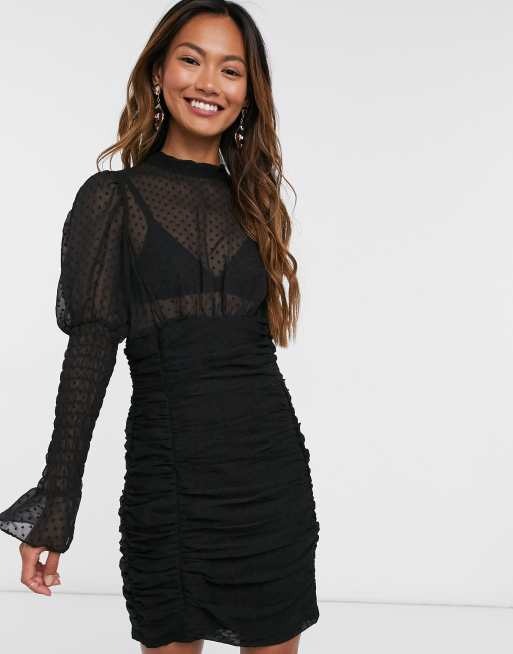 black dobby spot mini dress