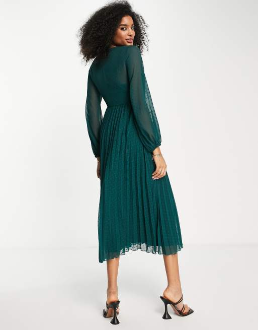 ASOS DESIGN Maternity twist front pleated cami midi dress with belt in  forest green