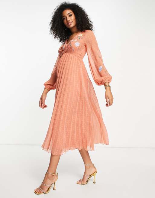 Asos design pleated midi store dress with batwing sleeves