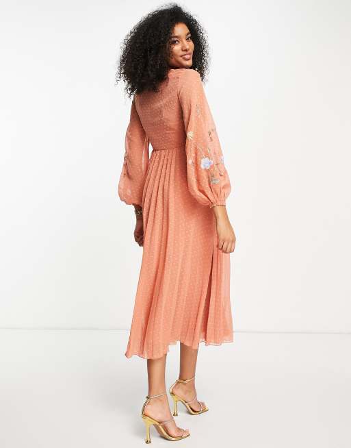 Asos design pleated midi store dress with batwing sleeves