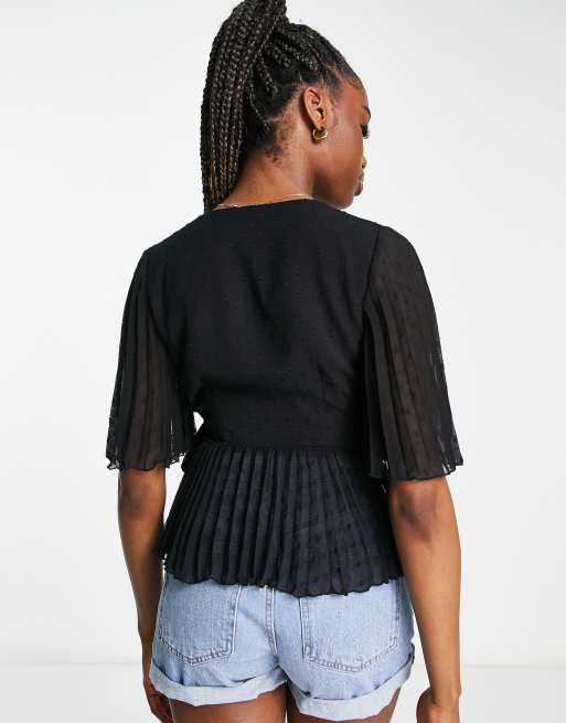 ASOS DESIGN wrap top with short sleeve in black