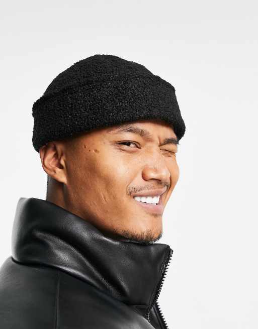 ASOS DESIGN docker hat in black sherpa