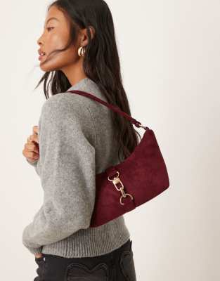 Asos Design Dog Clip Front Suedette Shoulder Bag In Pink