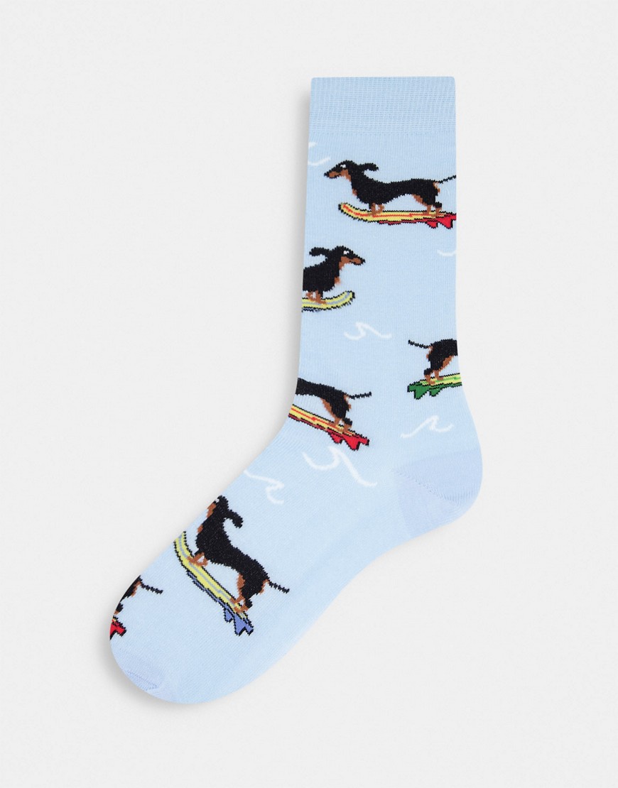 Asos Design Babies' Dog On Skateboard Print Ankle Socks In Blue-blues