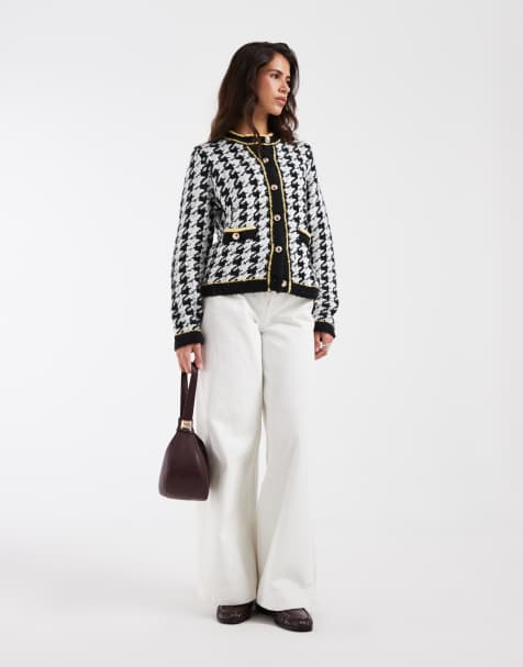 ASOS DESIGN dogtooth cardigan with gold buttons in mono - view 1