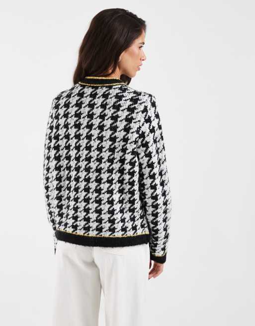 ASOS DESIGN dogtooth cardigan with gold buttons in mono, 2 of 4