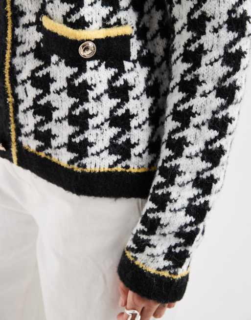 ASOS DESIGN dogtooth cardigan with gold buttons in mono, 3 of 4