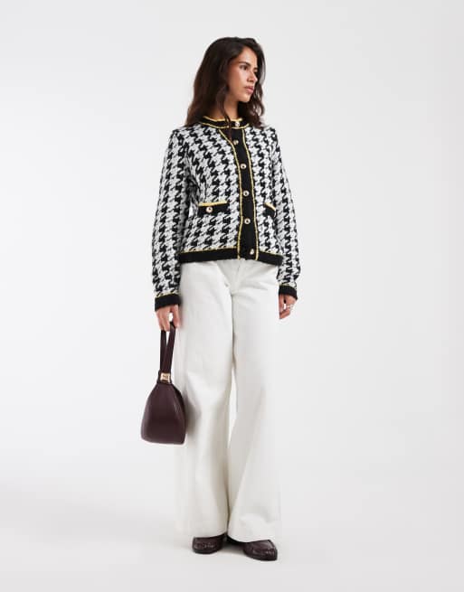 ASOS DESIGN dogtooth cardigan with gold buttons in mono, 4 of 4