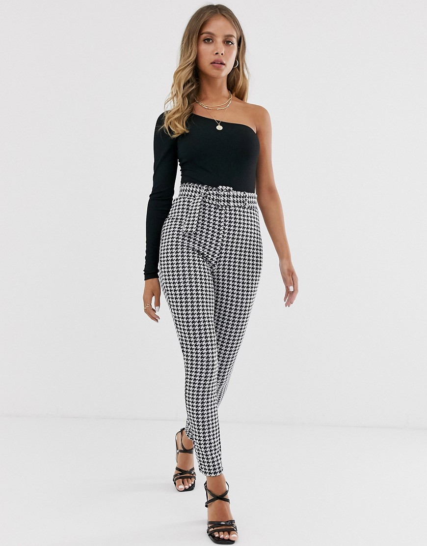 ASOS DESIGN dogtooth jacquard skinny with self covered belt-Multi