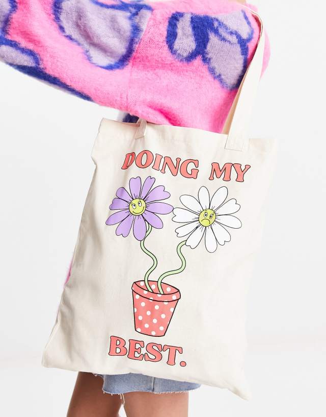 ASOS DESIGN 'Doing My Best' print tote bag in multi