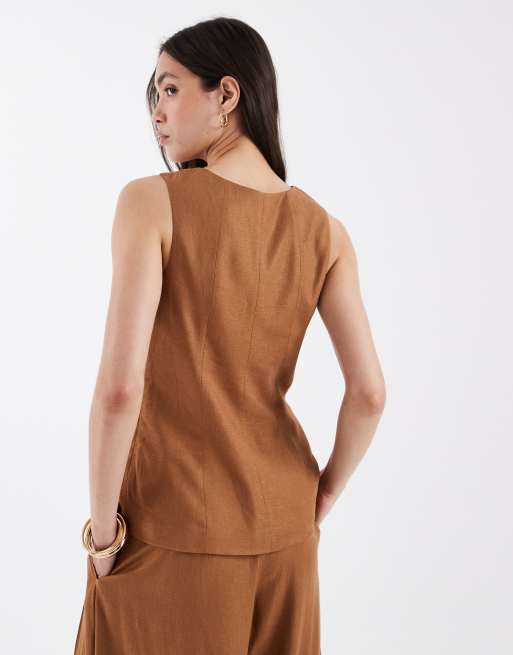 ASOS DESIGN - Dolce Vita - Karamelbrun skræddersyet twill-top i hørblanding , 4 af 4