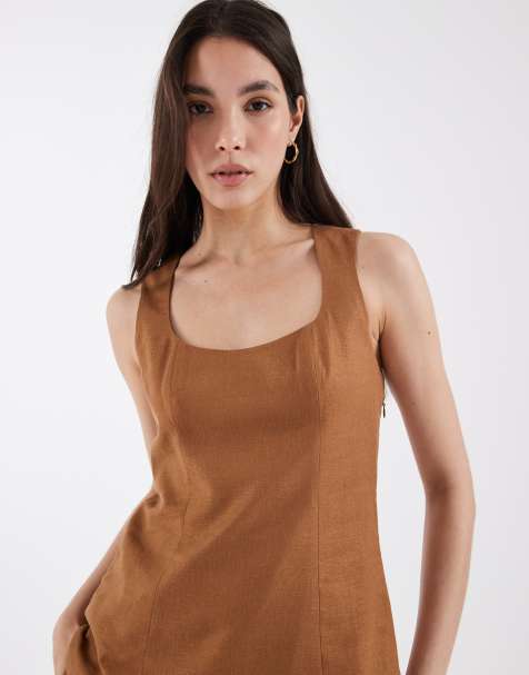 ASOS DESIGN - Dolce Vita - Top sartoriale in twill misto lino color caramello - view 1