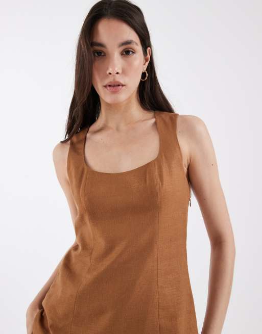 ASOS DESIGN - Dolce Vita - Top sartoriale in twill misto lino color caramello , 1 di 4