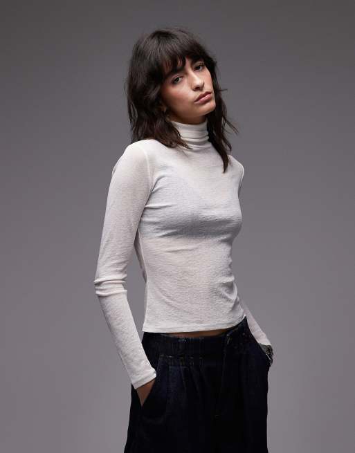 ASOS DESIGN - Dolcevita color avorio trasparente effetto garza