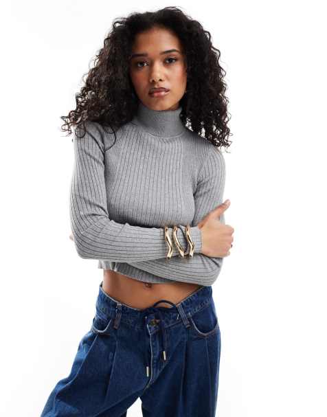 ASOS DESIGN - Dolcevita in maglia grigia a coste strutturate - view 1