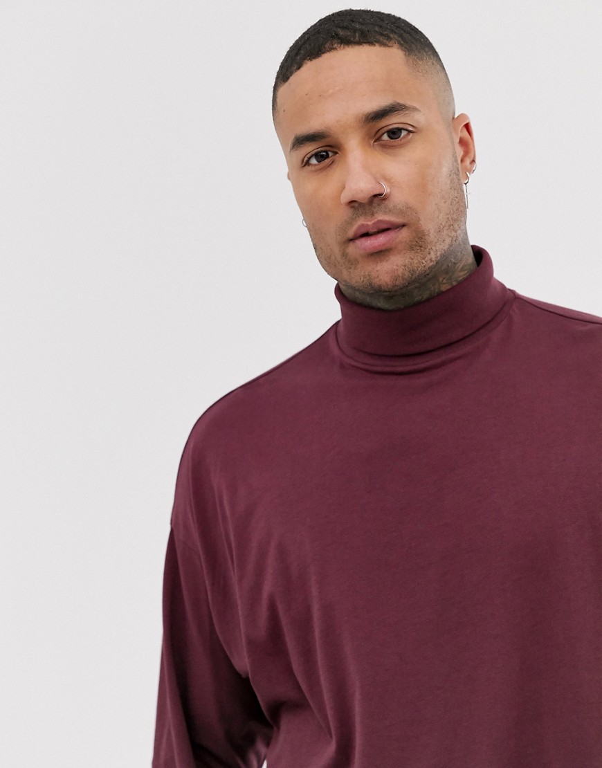 ASOS DESIGN - Dolcevita oversize a maniche lunghe in jersey bordeaux-Rosso