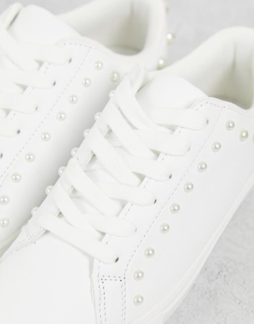 ASOS DESIGN Dollar Geschnurte Sneaker mit Kunstperlen in WeiB ASOS