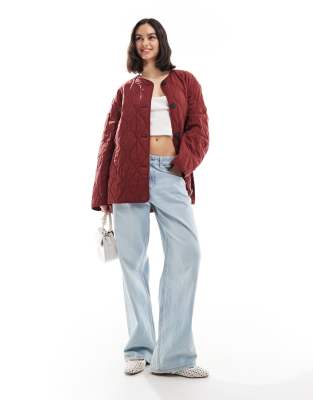 Asos Design Dolphin Hem Collarless Quilted Jacket