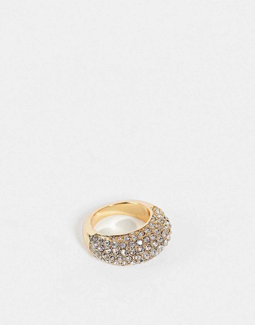 ASOS DESIGN domed ring with clear crystals in gold tone