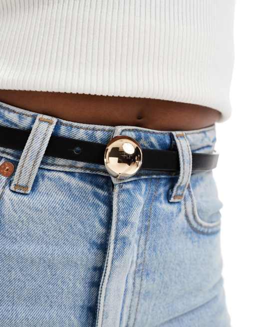 ASOS DESIGN domed skinny waist and hip belt in black, 4 of 4
