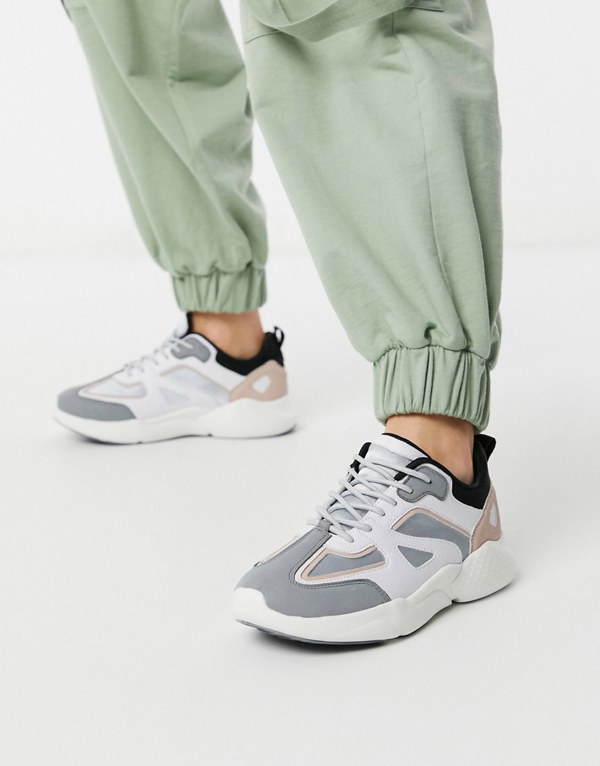 Asos Design Dominican Chunky Sneakers In Gray Peach And White-multi