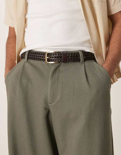 ASOS DESIGN - Donkerbruine geweven leren riem