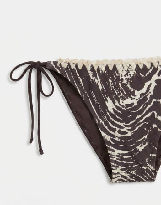 ASOS DESIGN Donna tie side bikini bottom with whipstitch detail in zebra, 6 of 7