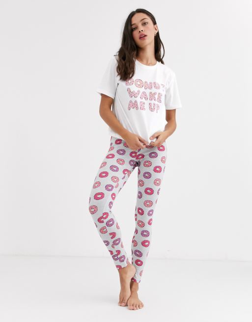 Ladies Tall Women Doughnut Long Sleeve Leggings PJ'S Elasticated Pyjamas