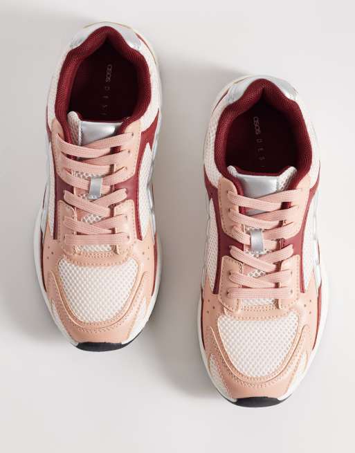 ASOS DESIGN – Doodle – Bordowo-różowe sznurowane buty sportowe, 2 z 5
