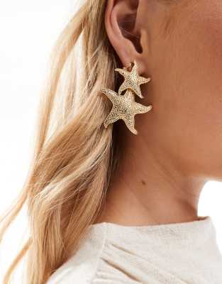  ASOS DESIGN door knocker drop earrings with starfish design in gold tone