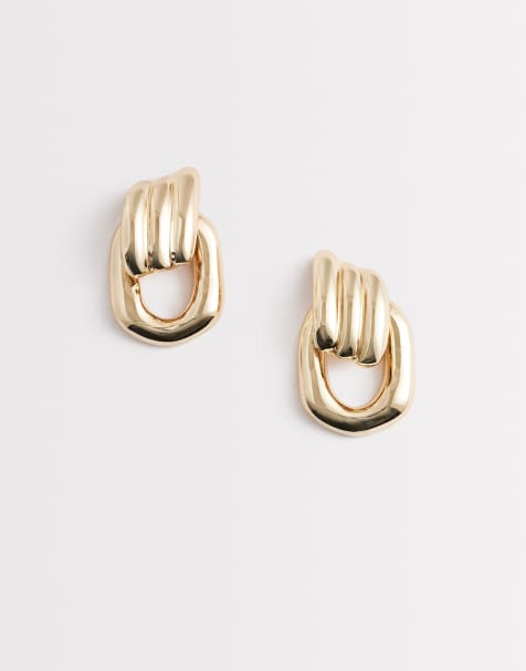 ASOS DESIGN door knocker stud earrings in gold tone - view 1