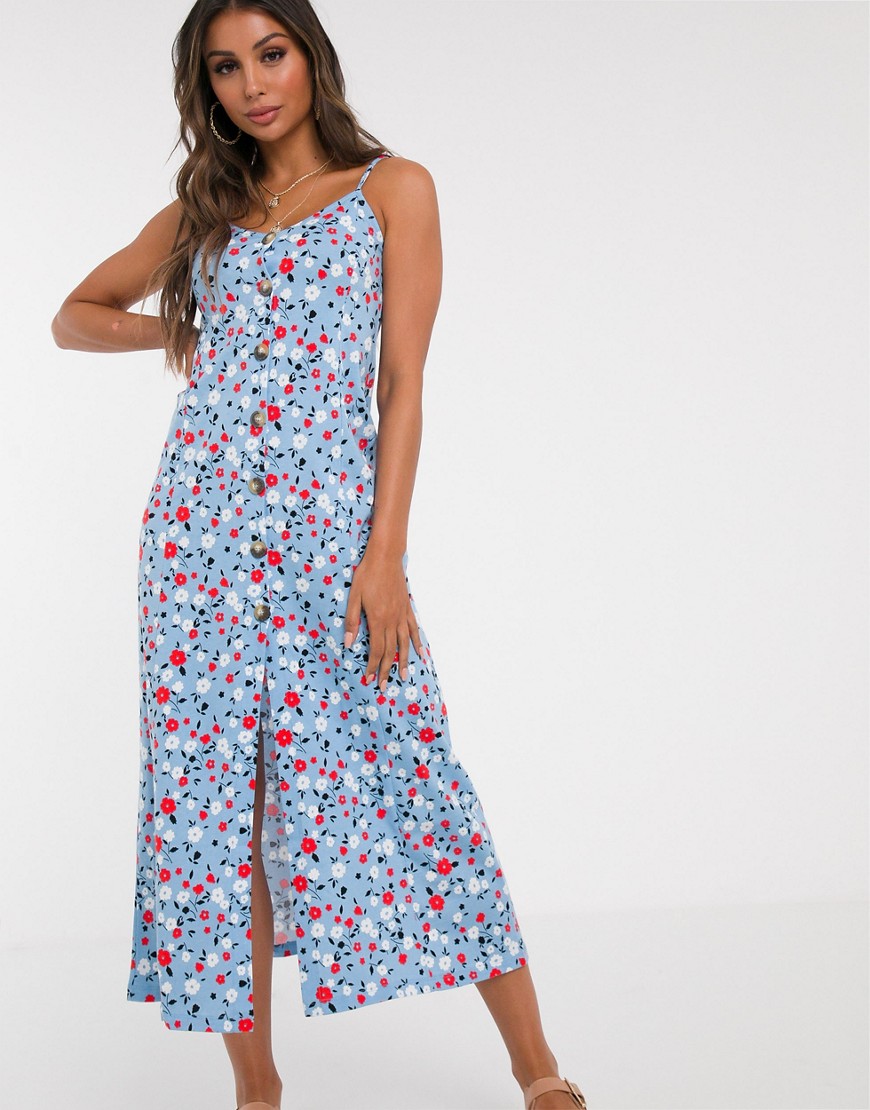 ASOS DESIGN - Doorgeknoopte maxi-jurk met blauwe bloemenprint-Multi