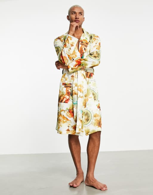 ASOS DESIGN - Doorgestikte badjas met engelenprint