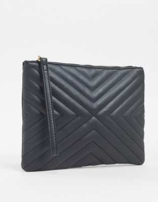ASOS DESIGN - Gesteppte Clutch mit Reißverschluss oben - Schwarz