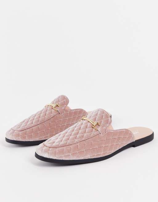 ASOS DESIGN - Doorgestikte fluwelen loafers met open achterkant in roze