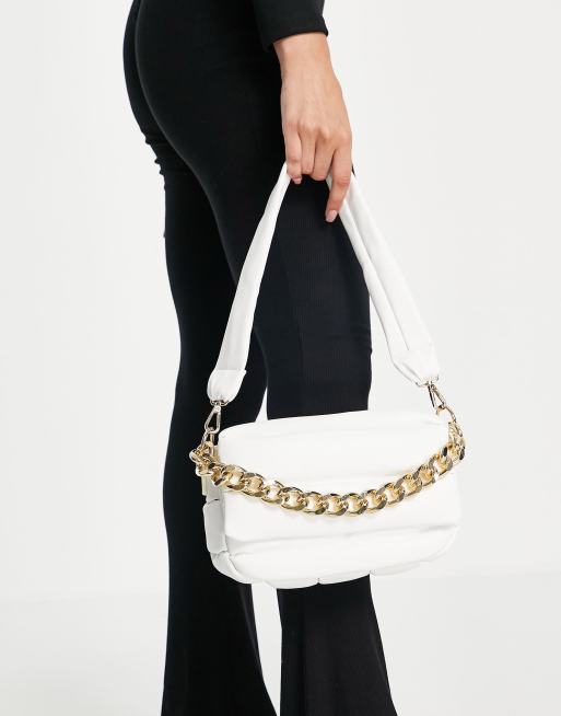 ASOS DESIGN - Doorgestikte, gewatteerde schoudertas in wit met grove schakelketting, 2 van 4