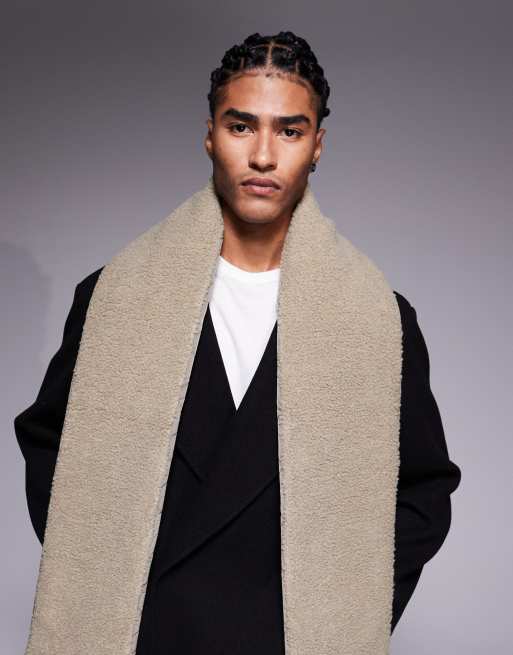 ASOS DESIGN - Doorgestikte, omkeerbare fleece sjaal in neutraal, 2 van 3