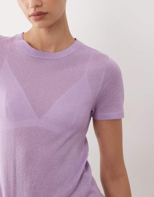 ASOS DESIGN - Doorschijnend gebreid T-shirt in lila, 3 van 4