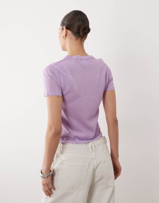 ASOS DESIGN - Doorschijnend gebreid T-shirt in lila, 4 van 4