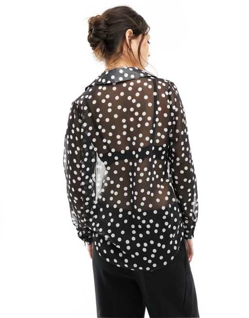 ASOS DESIGN - Doorschijnend overhemd met lange mouwen en stippenprint, 2 van 4