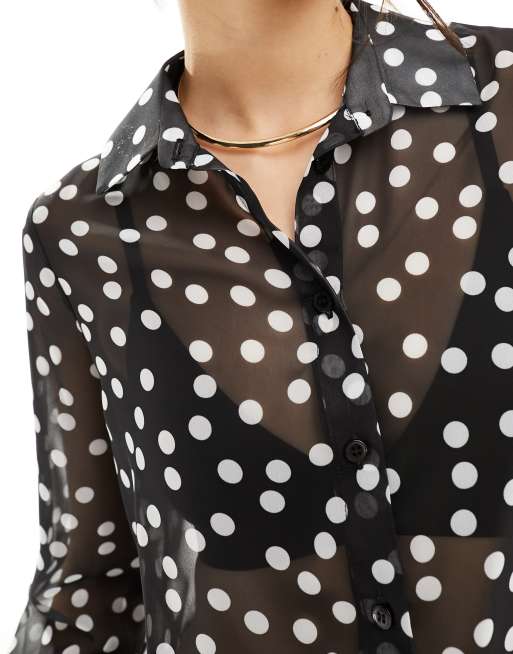 ASOS DESIGN - Doorschijnend overhemd met lange mouwen en stippenprint, 3 van 4