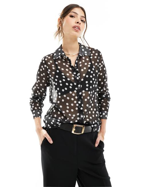 ASOS DESIGN - Doorschijnend overhemd met lange mouwen en stippenprint, 4 van 4