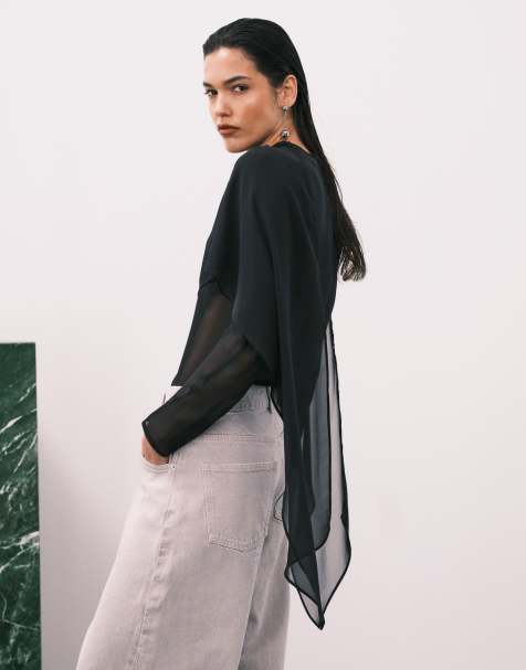 ASOS DESIGN - Doorschijnende blouse van chiffon met sjaaldetail in zwart - view 1
